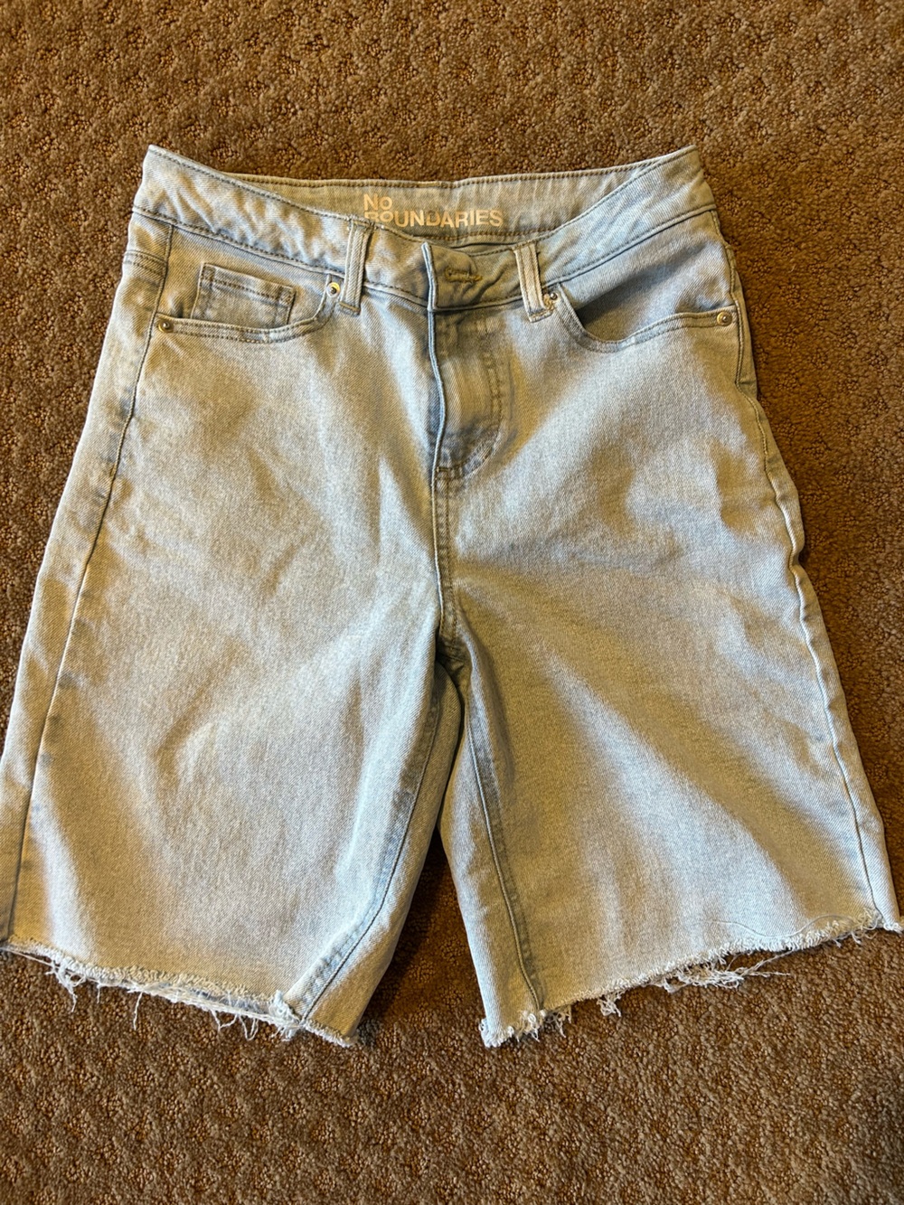 No Boundaries Light Blue Denim Frayed Hem Women's Shorts